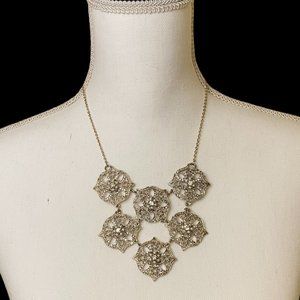 The Limited Partial Collar Necklace (Gold Toned Metal, Faux Pearl, Faux Diamond)